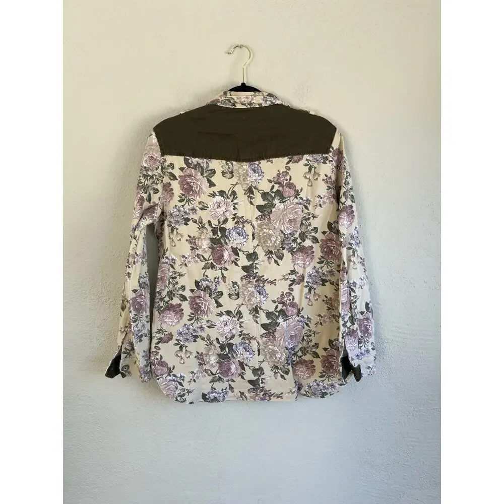 Anthropologie English Roses Woman  Floral Studded Denim Jacket, Size Med…